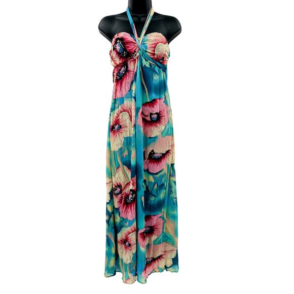 Xhilaration Y2K Blue Floral Halter Maxi Dress 2010 - Picture 1 of 7